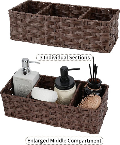 GRANNY SAYS Bathroom Baskets for Organizing, Wicker Baskets for Shelves, Toilet Storage Basket with Dividers, Small Basket for Organizing, Brown, 2-Pack