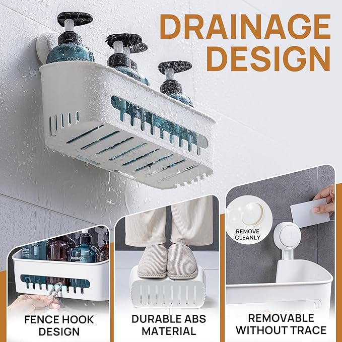 LEVERLOC Shower Caddy Suction Cup Shower Shelves Basket Pack of 2 One Second Installation Removable Powerful Suction Cup Bathroom Organizer Max Hold 22lbs Shower Storage Plastic