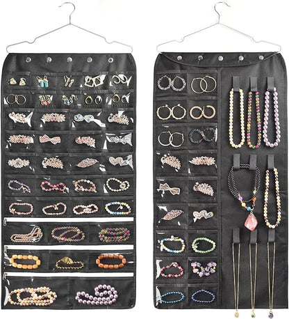 BB Brotrade Hanging Jewelry Organizer,Accessories Organizer,56 Pocket Organizer for Holding Jewelries (Black-56 Pockets)