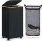 efluky Laundry Basket with Wheels, Tall Rolling Laundry Hamper with Lid and Removable Bag, Aesthetic Dirty Clothes Hamper on Wheels for Laundry Room, Bedroom, Dorm and Bathroom, 100L Black