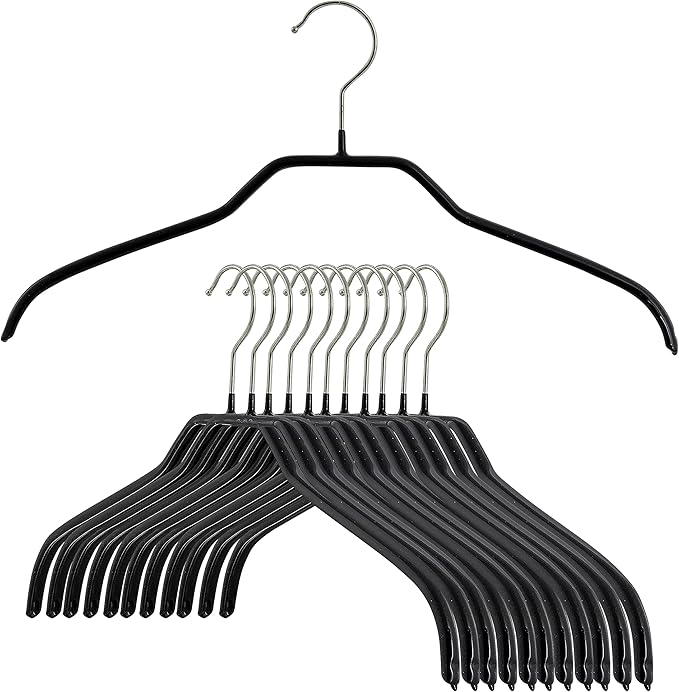 Mawa by Reston Lloyd Silhouette Series Non-Slip Space Saving Clothes Hanger for Shirts and Dresses, Style 41/F, Set of 12, Black