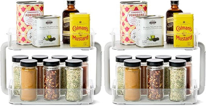 madesmart 2-Tier Plastic Multipurpose Kitchen Spice Organizer, Condiment Storage Spice Shelf for Cabinet Organization, Gray (Pack of 2)