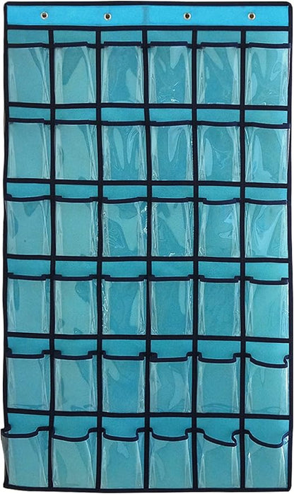 NIMES Hanging Closet Underwear Sock Jewelry Storage Over The Door Classroom Cell Phone Calculator Organizer 36 Clear Pockets (Blue)