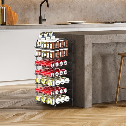 DOMYDEVM Can Rack Organizer, 7-Tier Can Storage Organizer, Black Beverage Soda Holder Holds up to 84 Can, Can Drink Storage Organizer for Pantry Kitchen