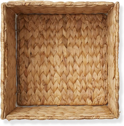 Casafield 10.5" x 10.5" Water Hyacinth Storage Baskets, Natural - Set of 2 Collapsible Cube Organizers, Woven Bins for Bathroom, Bedroom, Laundry, Pantry, Shelves