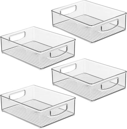 iDesign Plastic Stackable Pantry Bin - Organizer Bin with Handles for Cabinets or Fridge - Set of 4 - Clear