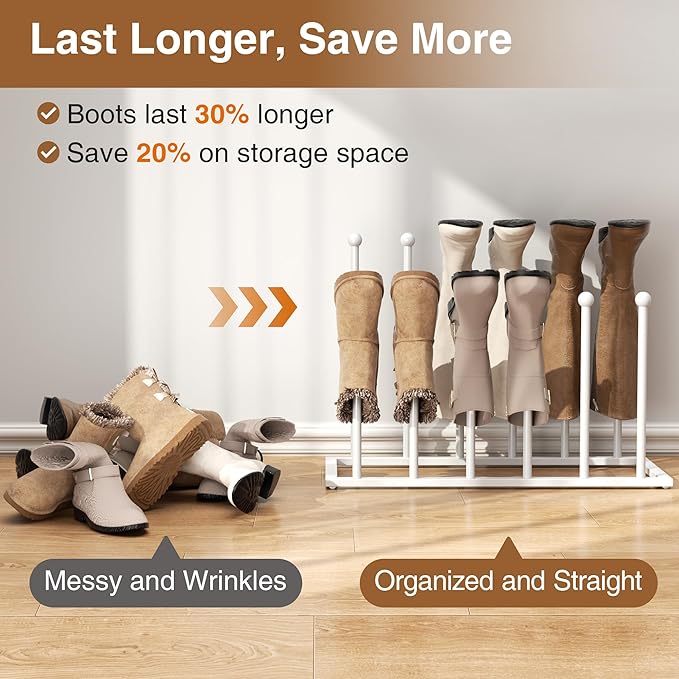 pickpiff Free Standing Shoe Racks - White Metal Boot Rack Organizer Tall Boots for Dorm Room, Closet, Entryway, Bedroom, Patio Outdoor, Hallway, White, Shoe Storage Fit for 6 Pairs