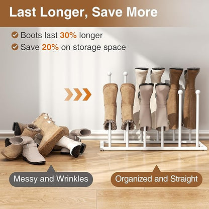 pickpiff Free Standing Shoe Racks - White Metal Boot Rack Organizer Tall Boots for Dorm Room, Closet, Entryway, Bedroom, Patio Outdoor, Hallway, White, Shoe Storage Fit for 6 Pairs
