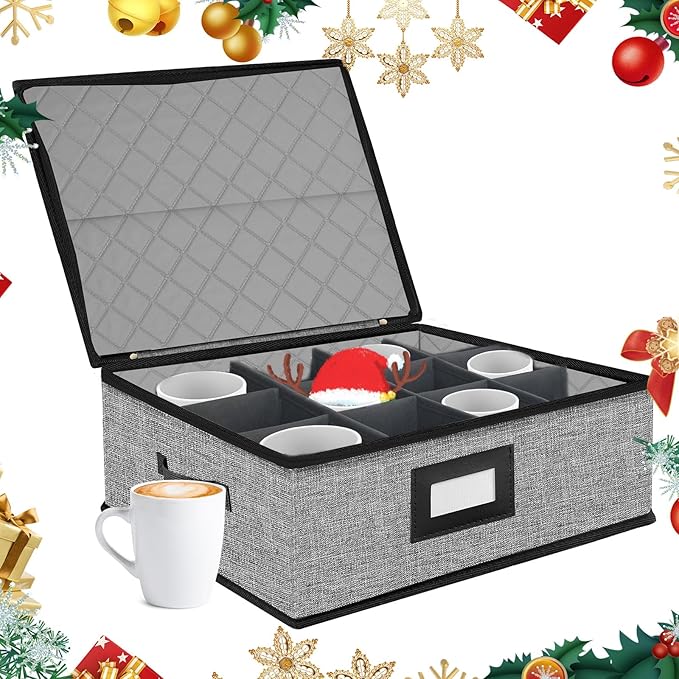 Quilted Mug Cup Storage Box-China Storage Containers Hard Shell,Cup Storage Containers with Lid for Moving Transport,Kichen Dinnerware Storage