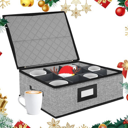 Quilted Mug Cup Storage Box-China Storage Containers Hard Shell,Cup Storage Containers with Lid for Moving Transport,Kichen Dinnerware Storage