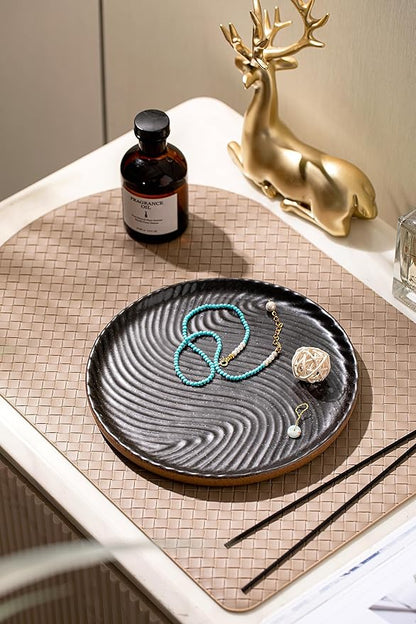 Vanity Tray with Brown Trim - Candle & Perfume Organizer, Round Black 8"8" Home Decor