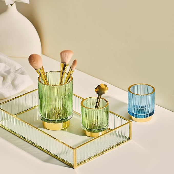 Makeup Brush Holder Organizer,Toothbrush Holders,Desk Pen Pencil Holder,Multifunctional Vintage Glass Brush Cup（S/Milky White/A3-US）