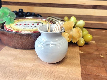 White Ceramic Toothpick Holder – Handmade Mini Pottery Cup for Kitchen and Charcuterie Boards