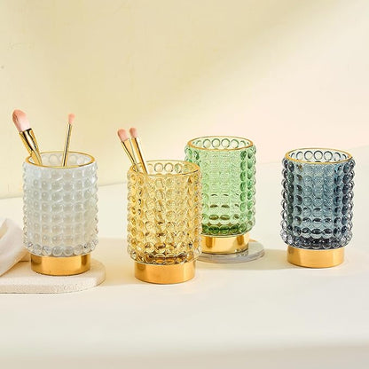 Makeup Brush Holder Organizer,Toothbrush Holders,Desk Pen Pencil Holder,Multifunctional Vintage Glass Brush Cup(A38-15-US/Milky White/L)