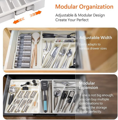 Li&Zhao Silverware Organizer - Expandable Kitchen Drawer Organizer Cutlery Drawer Organizer Flatware Organizer for Drawer Utensil Tray for Kitchen Plastic Silverware Holder for Spoons Knives Forks