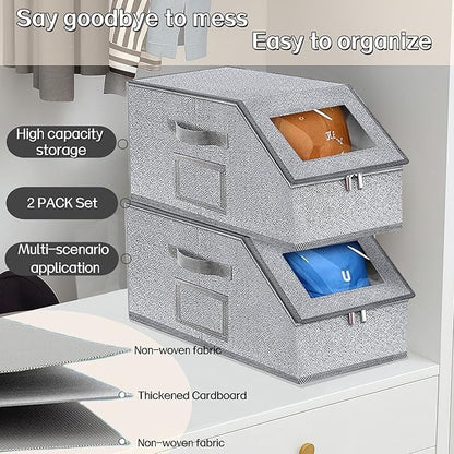 2 Pcs Stackable Hat Storage for Baseball Caps With Breathable Clear Window Lid, Flip-Top Access,Dust-Proof Zipper,Durable Cardboard Base,Space-Saving Cap Box