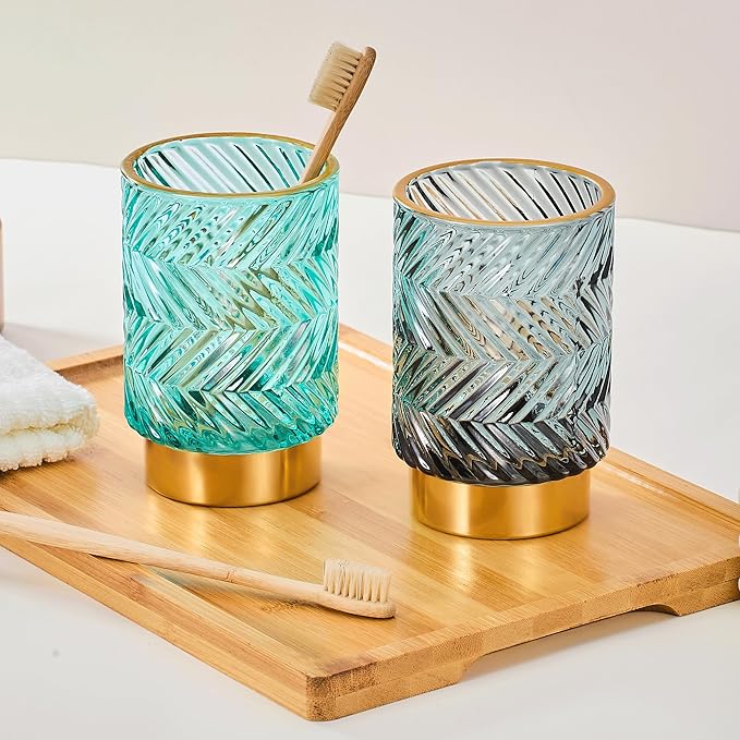 Makeup Brush Holder Organizer,Toothbrush Holders,Desk Pen Pencil Holder,Multifunctional Vintage Glass Brush Cup（A40-6-US）