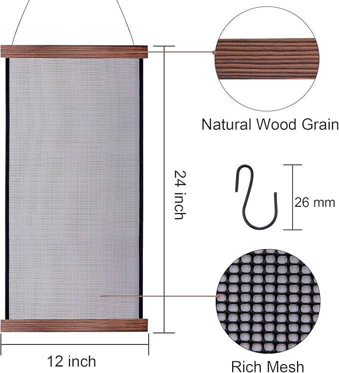 FEQO Earring Organizer Hanging Mesh Earrings Holder Wall Mounted Earring Hanging Jewelry Display Organizer with 20 Pieces S Shape Black Hooks (24 x 12 inch)