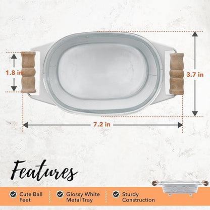 Autumn Alley White Farmhouse Soap Dish for Bathroom – Fun Kitchen Soap Tray – Farmhouse Bathroom Accessories – Rustic Soap Dish – Wooden Handles Add Vintage Appeal – Cute Bathtub Decor