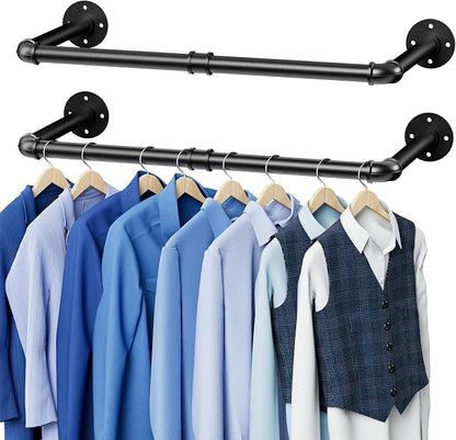 Abiglifty Wall Mounted Clothes Rack 38.4 Inch, 2 Pack Industrial Pipe Clothing Rack, Black Wall Clothing Rack, Multi-Purpose Clothing Hanging Rod for Closet
