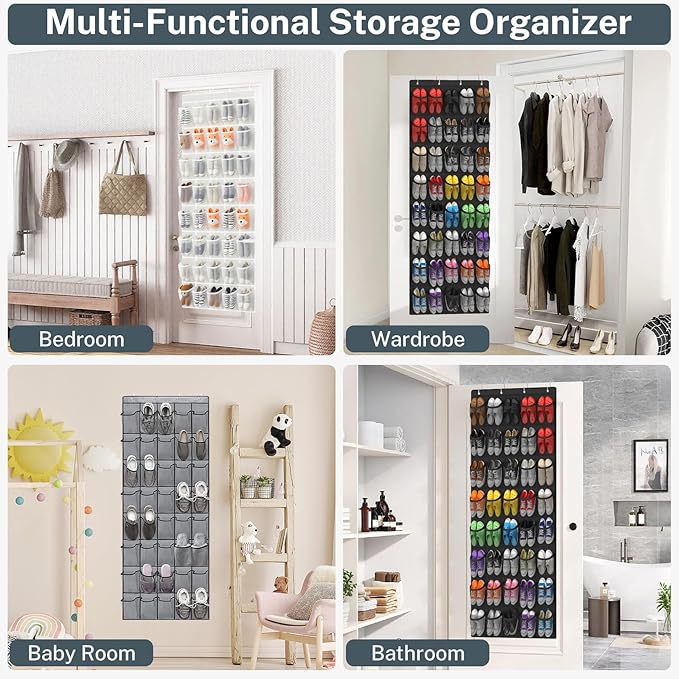Over the Door Shoe Organizer,40-Pocket Hanging Shoe Rack for Closet Door,Shoes Storage Holder Hanger with Large Mesh Pocket for Women Men Shoes,Flip Flops(Black)