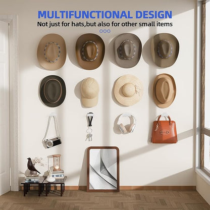 Cowboy Hat Rack(12Pack) - Wide Brimmed Organizer - Strong Adhesive Cowboy Holder - 2.2Inch Hooks for Walls - 2 Mounting Option Holder - Hangers for Doors and Closets - White