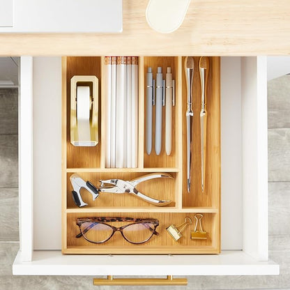 Juvale Silverware Organizer Tray - Brown Bamboo, 6-Slot, 14.5 x 10.25 x 1.75 in - Utensil Drawer Organizer & Cutlery Tray for Kitchen & Desk Use