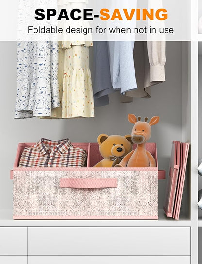 Fabric Wardrobe Storage Bins -6 Pack， Large Pink Foldable With Handles And Dividers Trapezoidal Wardrobe Storage Boxes, Suitable For Storing Clothes, Books, Wallets, Toys, Etc.