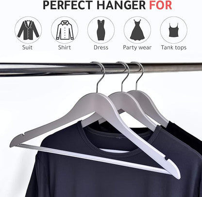 Quality Wooden Hangers - Slightly Curved Hanger Set of 10-Pack - Solid Wood Coat Hangers with Stylish Chrome Hooks - Heavy-Duty Clothes, Jacket, Shirt, Pants, Suit Hangers (Gray, 10)