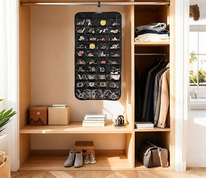Bloss Hanging Jewelry Organizer for Closet, 80 Pockets Earring Holder Organizer and storage, Earring Organizer Hanging Jewelry Holder Storage for Women Gift, Wall Earring Holder for Girls, Black