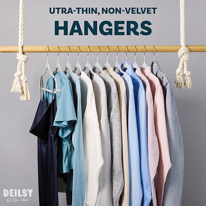 DEILSY™ Gray Hangers 50 Pack - Non Velvet Slim Hangers - Durable Hanger Space Saver for Closet Organization, Shirts, Dresses, Jackets, Pants, Adult Clothes Storage Solution
