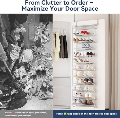 Whitmor 36 Pair Over The Door Shoe Organizer, 12 Tier Hanging Shoe Organizer, Heavy Duty Metal & Mesh Shoe Holder, Hanging Shoe Rack for Closet Organizer & Storage, 74"L x 21.7"W x 7.5"H, Grey