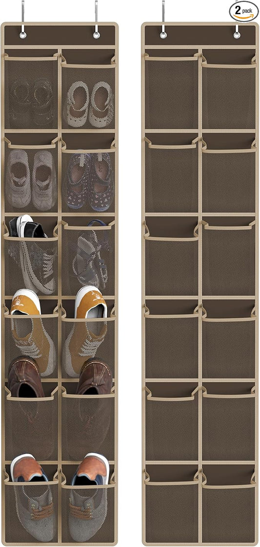 Simple Houseware 24 Pockets - 2-Pack 12 Large Mesh Pocket Over Door Hanging Shoe Organizer, Brown