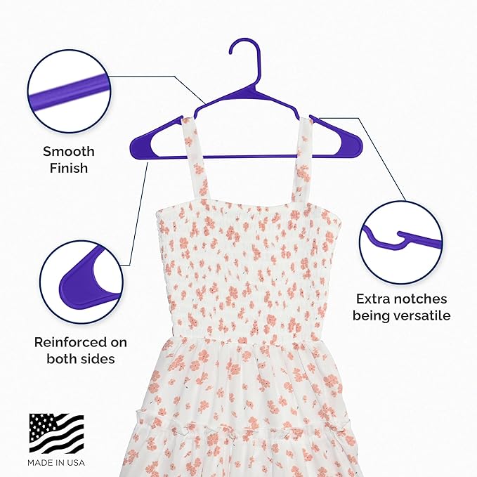 Closetselect Plastic Hangers 50 Pack - Space Saving Clothes Hangers, Made in USA, Durable & Strong Plastic Shirt & Coat Hanger with Notches & Shoulder Grooves, Non-Slip Clothing Hangers | Dark Grape