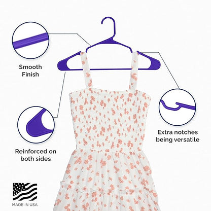 Closetselect Plastic Hangers 50 Pack - Space Saving Clothes Hangers, Made in USA, Durable & Strong Plastic Shirt & Coat Hanger with Notches & Shoulder Grooves, Non-Slip Clothing Hangers | Dark Grape