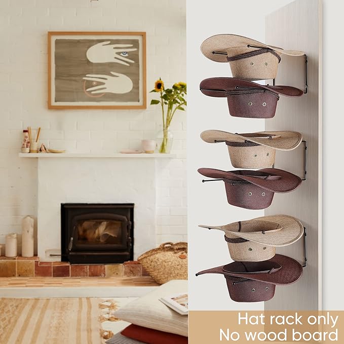 Taozun Cowboy Hat Rack - Cowboy Hat Holder DIY Hat Hangers for Wall Display, Black Hat Holder Organizer, 6 Pieces(A Beautiful Christmas Gift)