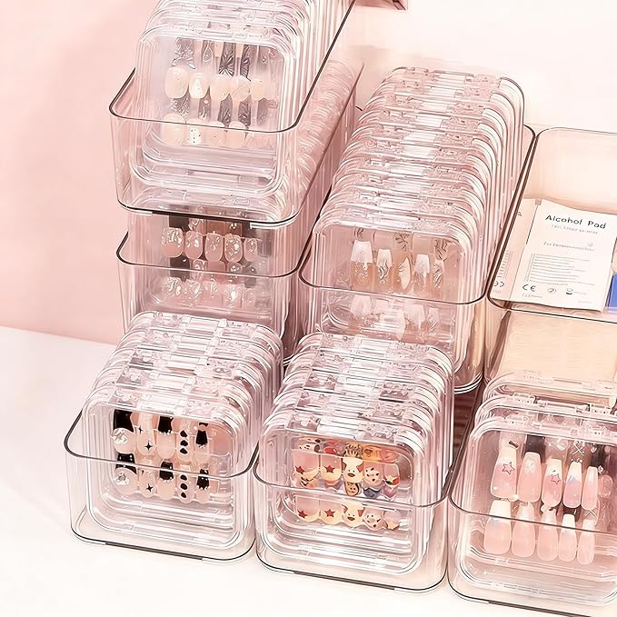 30pcs Press On Nail Packaging Box，Press On Nail Storage Box Set With 60pcs Of Double-Sided Adhesive Tape，Suitable For Nail Storage And Nail Art Display (Clear)