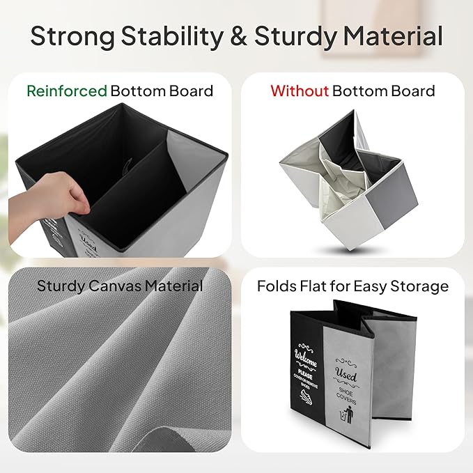 Opret 2 Compartment Large Shoe Cover Box Black Grey, Real Estate Agent Supplies, Disposable Shoe Cover Dispenser Box for Open House, Foldable Storage Bin