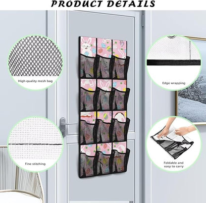 Easter Bunny Rabbit Door/Wall Shoe Organizers,Back of Door Shoe Organizer,Space Saving Hanging Storage Holder,Closet Rack Hanger,Shoe Bag,Classroom Headphone Storage with 12 Pockets