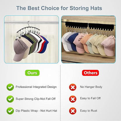 Yecuip Hat Hangers for Closet, Metal Hats Organizer Racks for Base Ball Caps 2 Pack Door Hats Racks for Baseball Cap with 10 Large Clips, Baseball Hat Holder for Closet Storage, Fits All Cap-Black