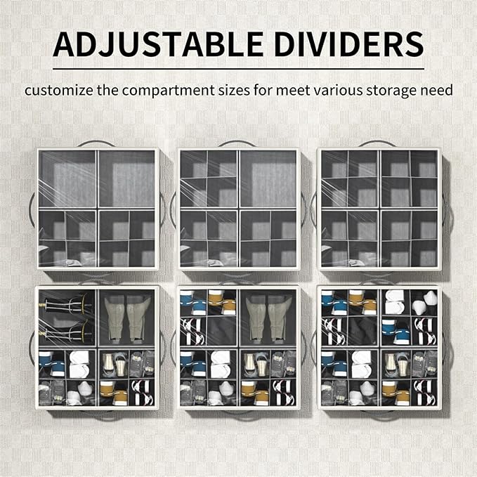 Aokeyee Shoe Organizer for Closet,2 Pack Foldable Shoe Storage Organizer Box Bin with Adjustable Dividers and Clear Cover, Fits up to 16-32 Pairs