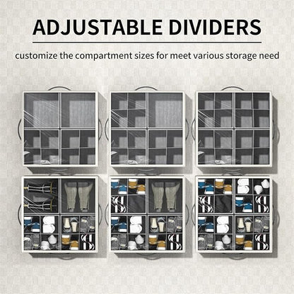 Aokeyee Shoe Organizer for Closet,2 Pack Foldable Shoe Storage Organizer Box Bin with Adjustable Dividers and Clear Cover, Fits up to 16-32 Pairs