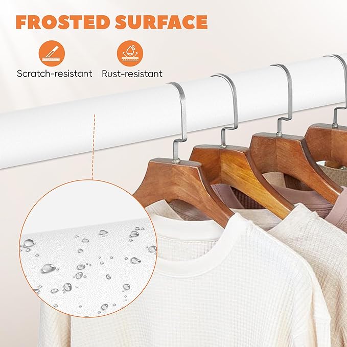 Long Closet Rod 17-75 Inches, Adjustable Heavy Duty White Metal Closet Rods for Hanging Clothes, 1.3 Inch Diameter with Wall Brackets for Wardrobes, Laundry Room