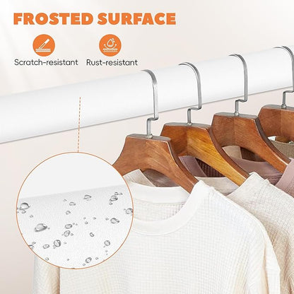 Closet Rod 17-63 Inches, Adjustable Heavy Duty White Metal Closet Rods for Hanging Clothes, 1.3 Inch Diameter with Wall Brackets for Wardrobes, Laundry Room