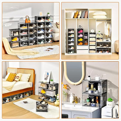Amllas New 8 Pack Shoe Boxes Stackable, Large Shoe Storage Organizer with Lids,Drop Side Shoe Containers for Entryway,Sneaker Storage Fit up to US Size 13 for Men/Women(13’’x 10.6”x 8.3”)