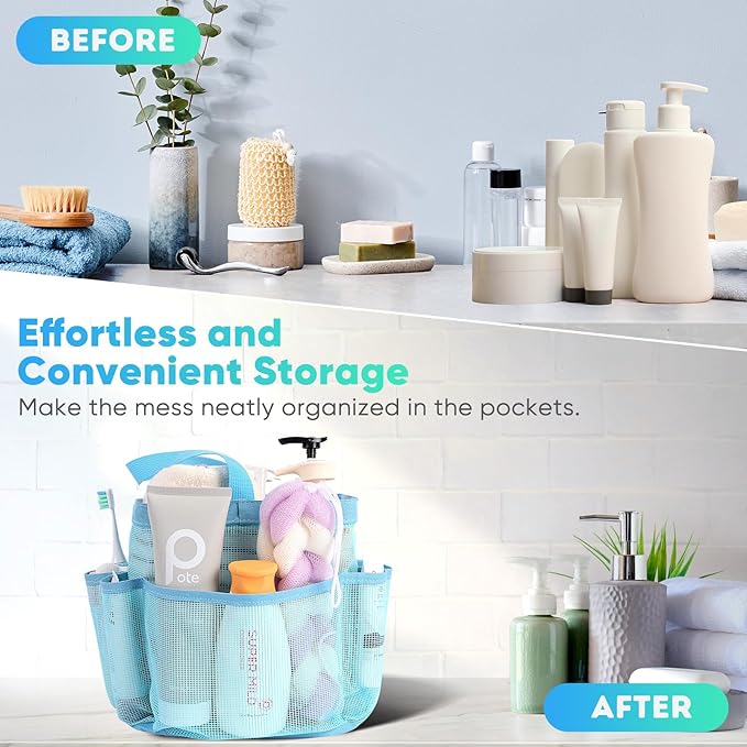 EUDELE 2 Pack Mesh Shower Caddy Portable for College Dorm Room Essentials, Shower Caddy Dorm with 8-Pocket Large Capacity,Shower Bag for Beach,Swimming,Gym