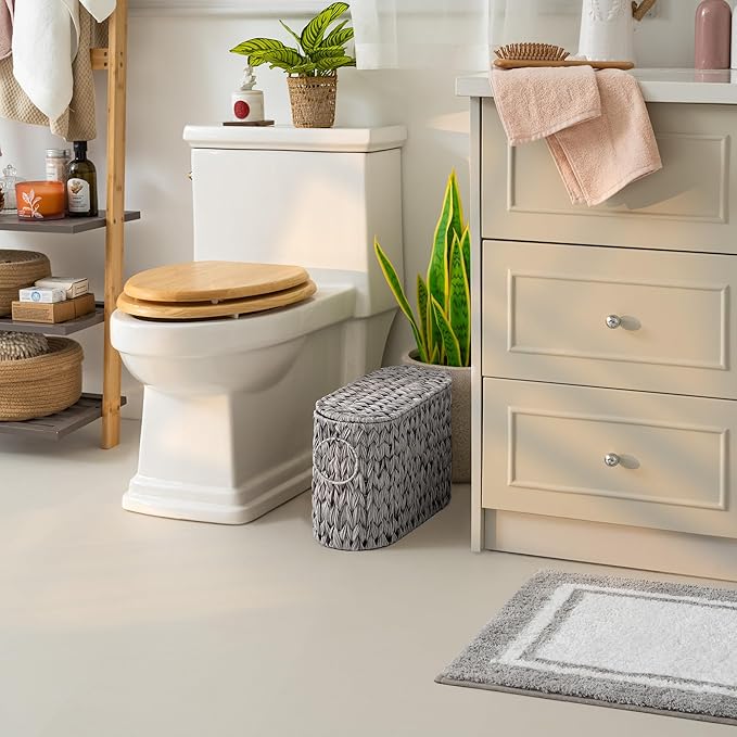 GRANNY SAYS Toilet Paper Storage Basket with Lid and Handle, Durable Toilet Paper Holder, Waterproof Bathroom Organizers and Storage, Wicker Basket for Bathroom Storage, Grey
