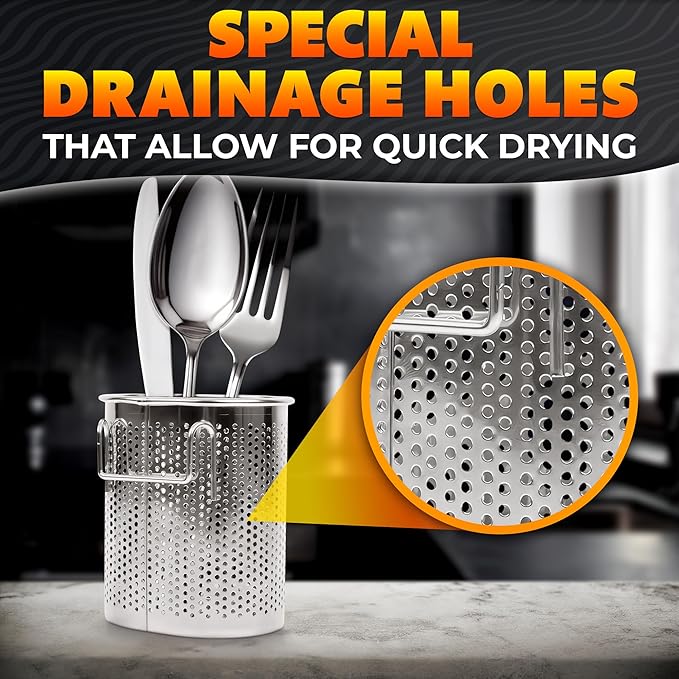 Chopstick Dishwasher Basket 3.5x2.7x3.9" – Stainless Steel Chopstick Holder for Dishwasher with Hooks, Oval Design Rust-Resistant Perforated Utensil Caddy for Straws, Teaspoons & Small Kitchen Tools