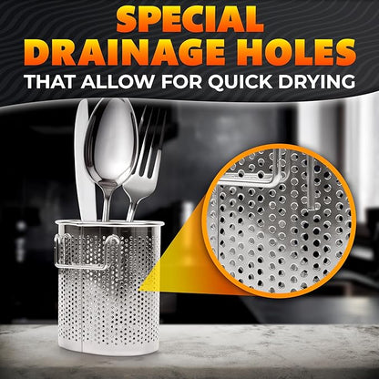 Chopstick Dishwasher Basket 3.5x2.7x3.9" – Stainless Steel Chopstick Holder for Dishwasher with Hooks, Oval Design Rust-Resistant Perforated Utensil Caddy for Straws, Teaspoons & Small Kitchen Tools