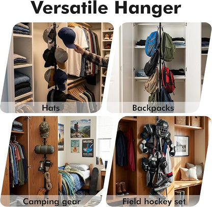 Hat Organizer for Closet, Hat Rack for Door with 6 Durable Adjustable Hooks & Storage Bag, Height 66 in Hat Storage for Home Dorm Room Travel Outdoor